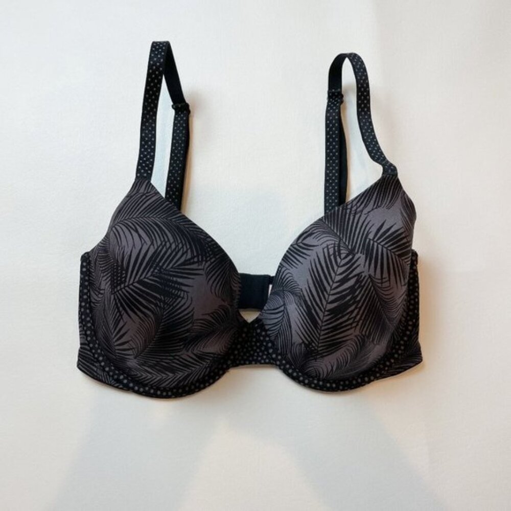 NWOT Victoria's Secret Bra 32DD Lined Demi Black Grey Palm B1456